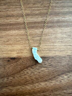 California State Pendant Necklace Opal Gold Chain Dainty Delicate NWOT